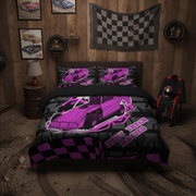 Dirt Track Modified Bedding Set | Pink | Short Track Motorsport Decor | RIIMB