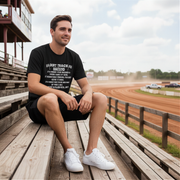 Man wearing a shirt with design Dirt Track Racing It's Where I Was Raised