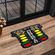 Doormat with traffic light design on a wooden floor