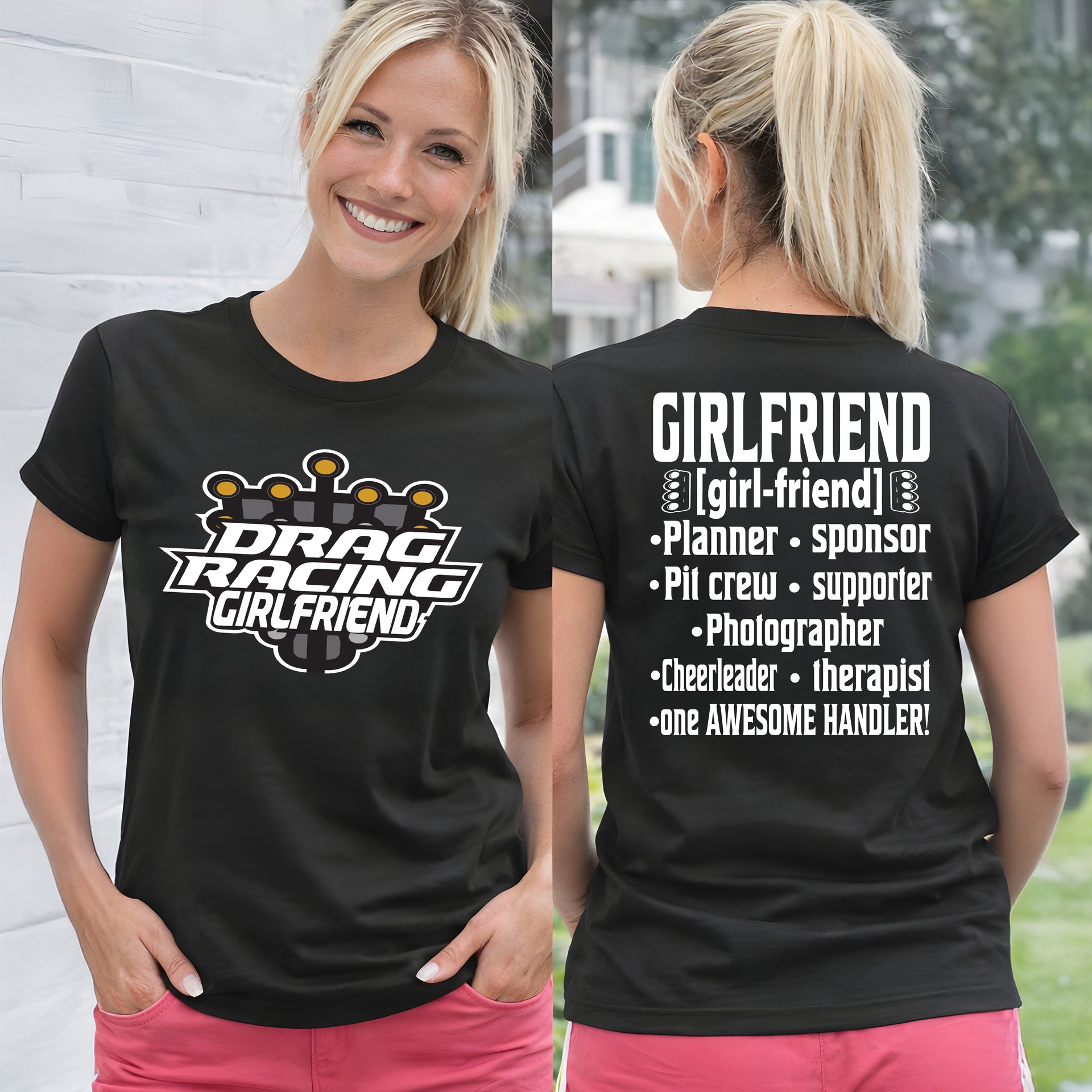 Drag Racing Girlfriend Handler T-Shirts – Premium Pit Crew Definition Tees & Racerback Tanks