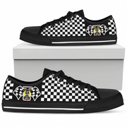 Black sneakers with white floral pattern on a white background