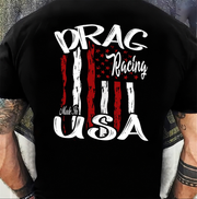 Black t-shirt with 'Drag Racing USA' design on the back