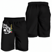 Black athletic shorts shown from the front and back on a white background. The front features a white graphic of a racing wheel and the text 'DRAG Racing' alongside a vertical sequence of colored circles.