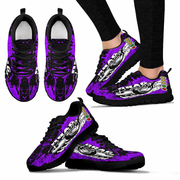 Purple and black sneakers with a design on a white background