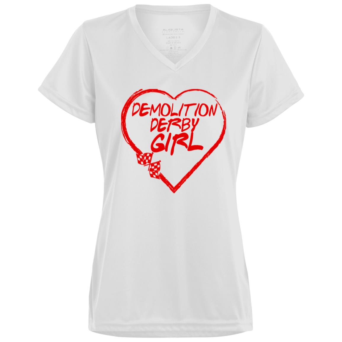 Demolition Derby Girl Heart Ladies’ Moisture-Wicking V-Neck Tee