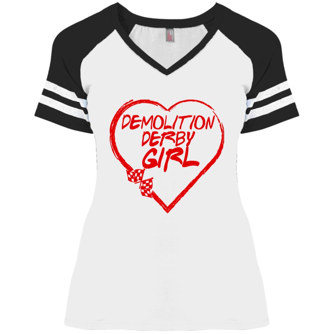 Demolition Derby Girl Heart Ladies' Game V-Neck T-Shirt