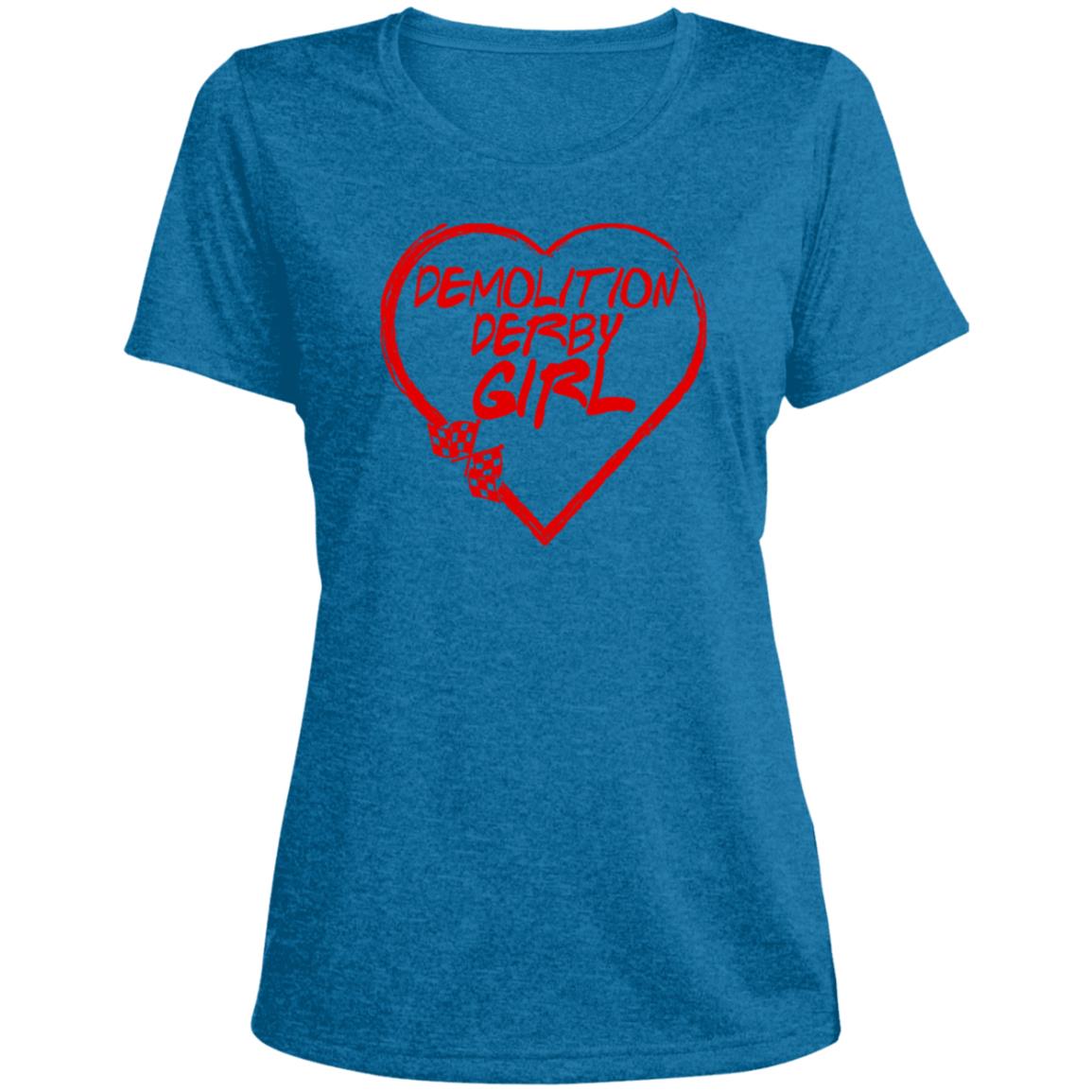 Demolition Derby Girl Heart Ladies' Heather Scoop Neck Performance Tee