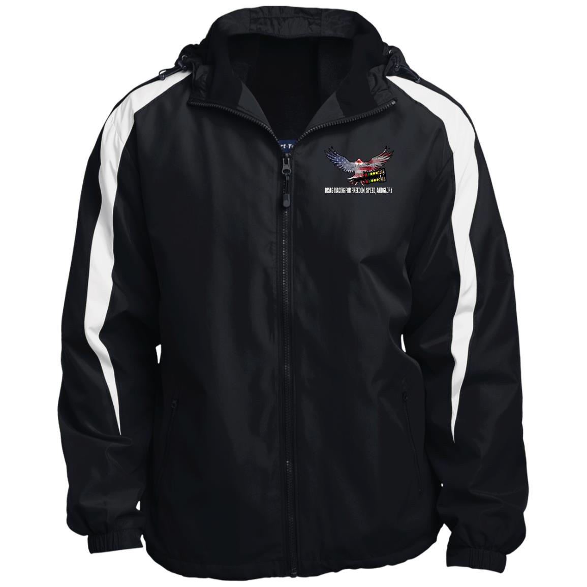 Drag Racing for Freedom, Speed, and Glory Fleece Lined Colorblock Hooded Jacket