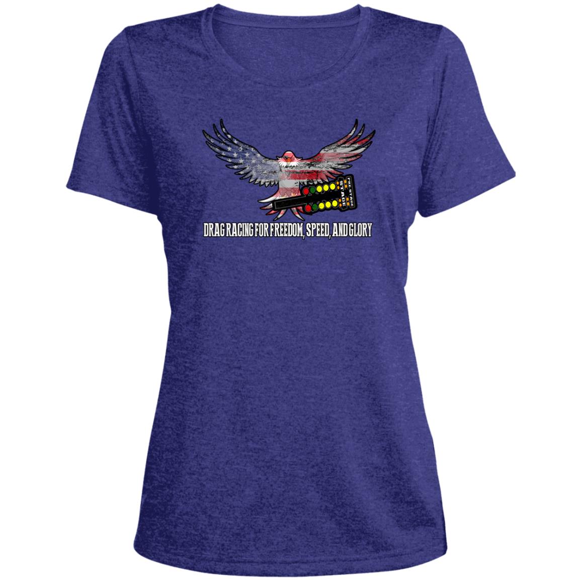 Drag Racing for Freedom, Speed, and Glory Ladies' Heather Scoop Neck Performance Tee