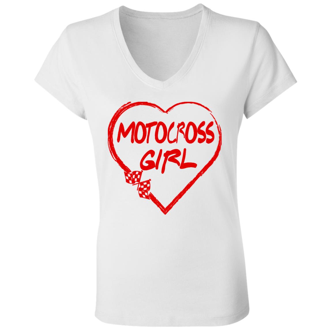 Motocross Girl Heart Ladies' Jersey V-Neck T-Shirt