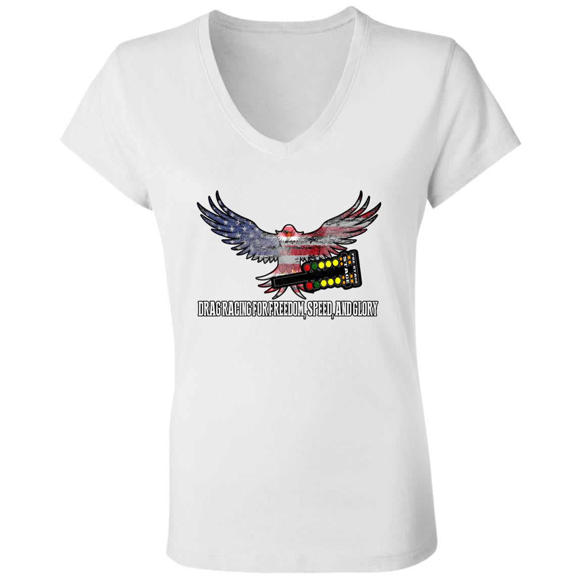 Drag Racing for Freedom, Speed, and Glory Ladies' Jersey V-Neck T-Shirt