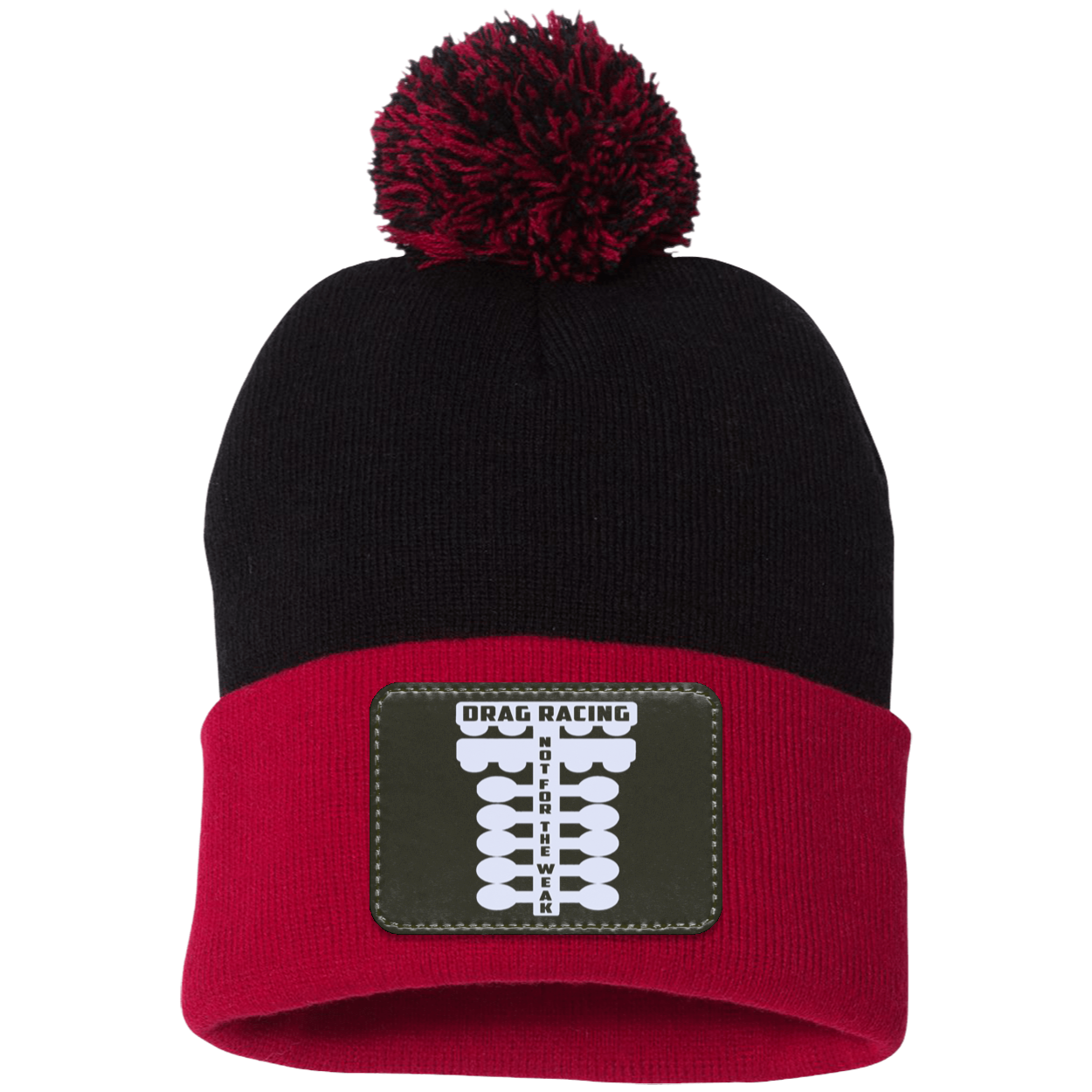 Drag Racing Not For The Weak Patched Pom Pom Knit Cap