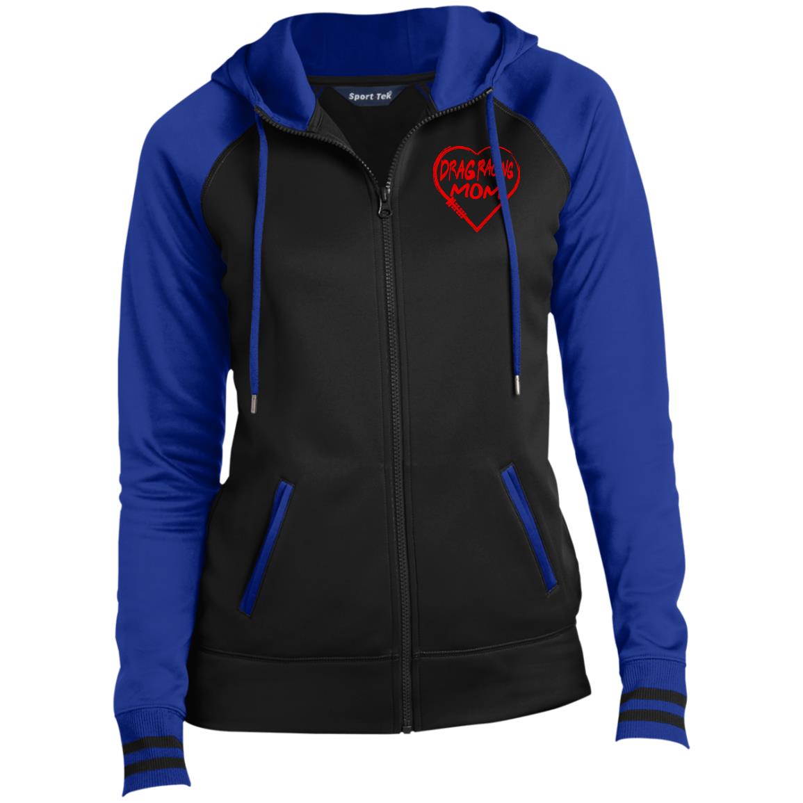 Drag Racing Mom Heart Ladies' Sport-Wick® Full-Zip Hooded Jacket
