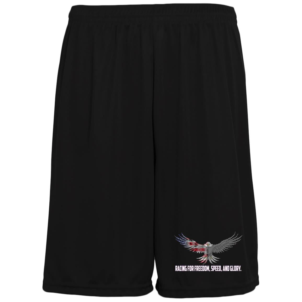 Racing For Freedom, Speed, And Glory Moisture-Wicking Pocketed 9 inch Inseam Training Shorts