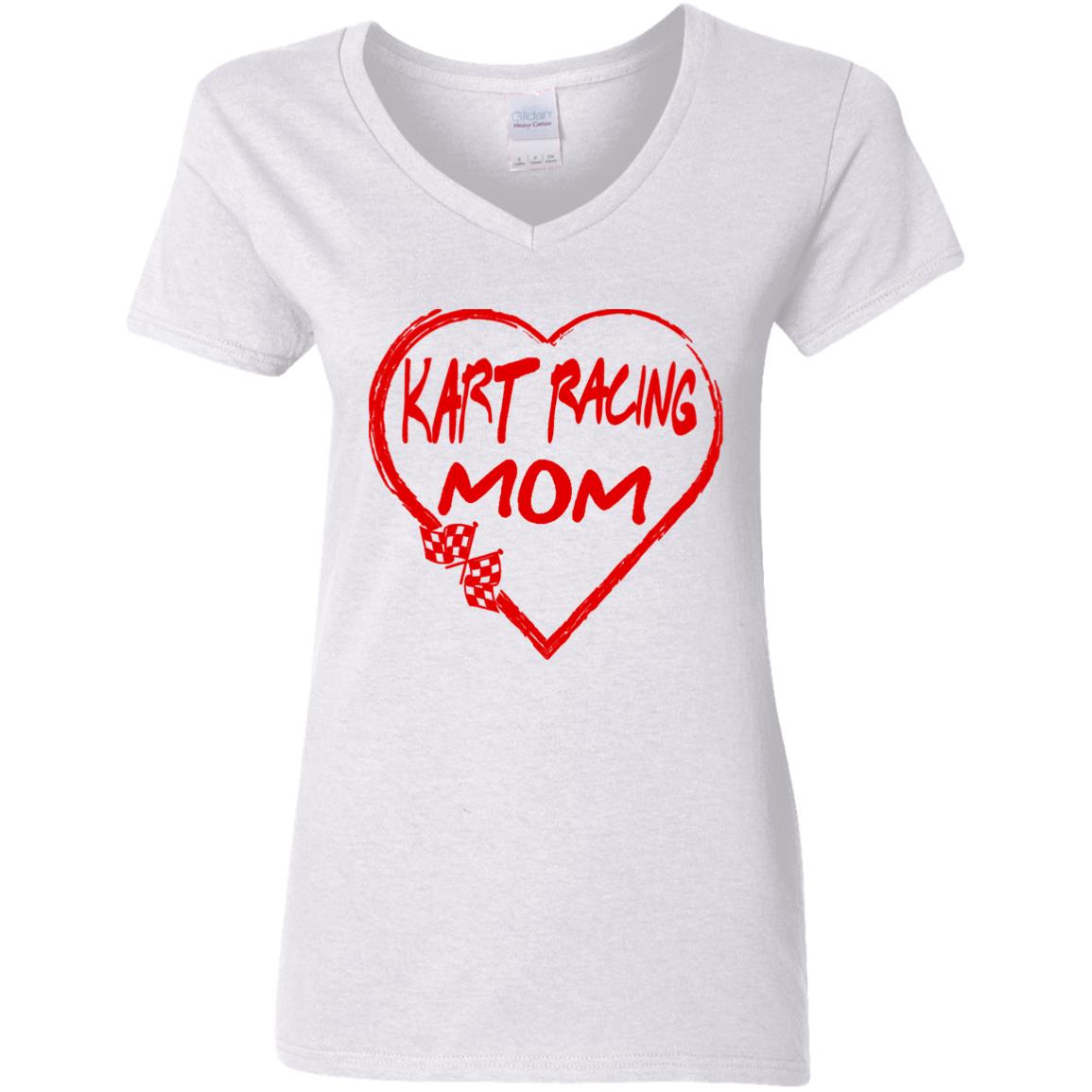 Kart Racing Mom Heart Ladies' 5.3 oz. V-Neck T-Shirt