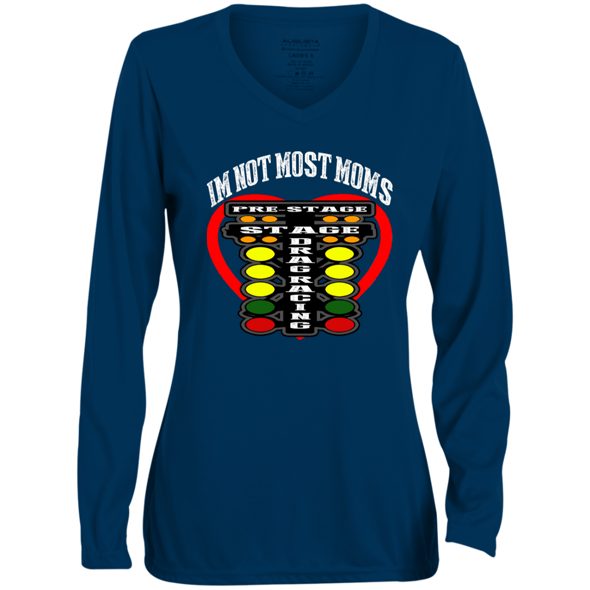 I'm Not Most Moms Drag Racing Ladies' Moisture-Wicking Long Sleeve V-Neck Tee