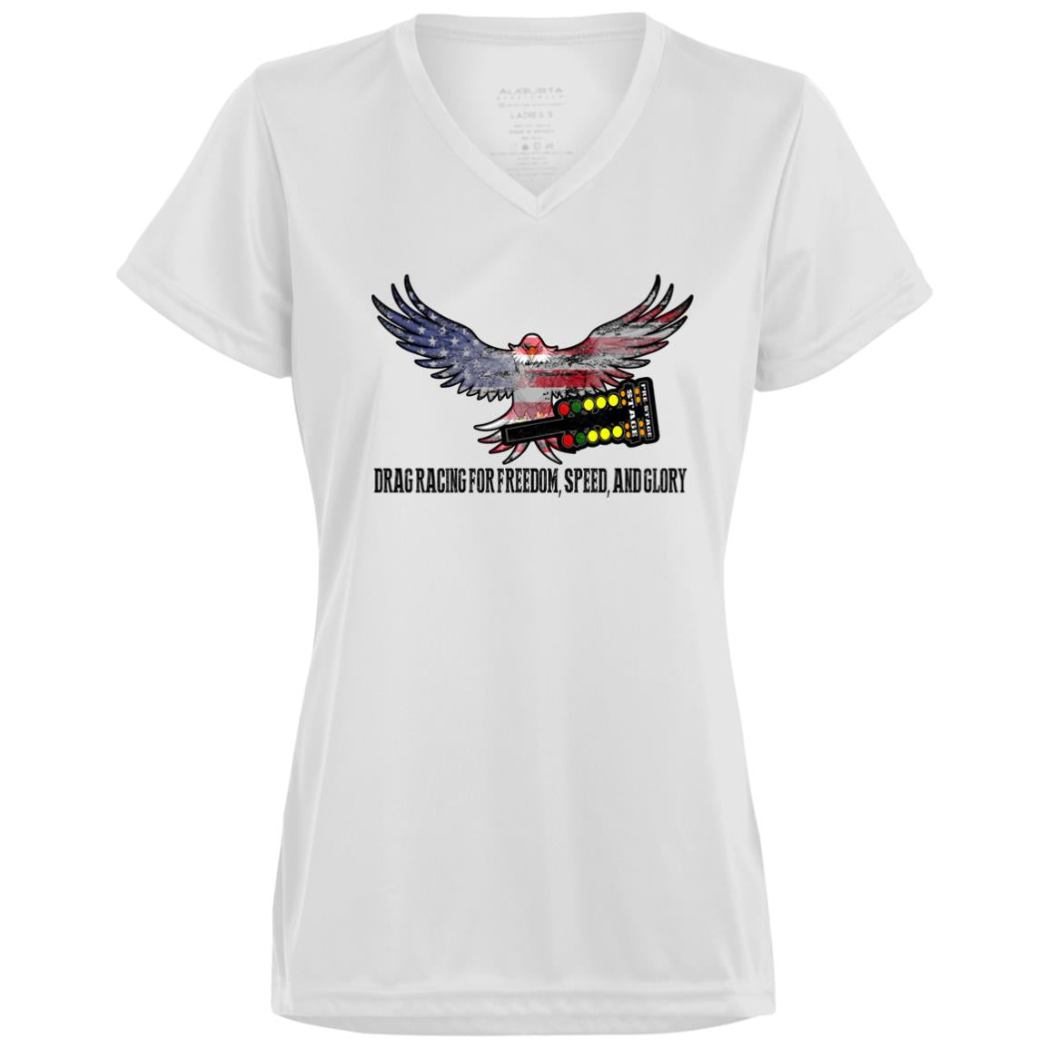 Drag Racing for Freedom, Speed, and Glory Ladies’ Moisture-Wicking V-Neck Tee