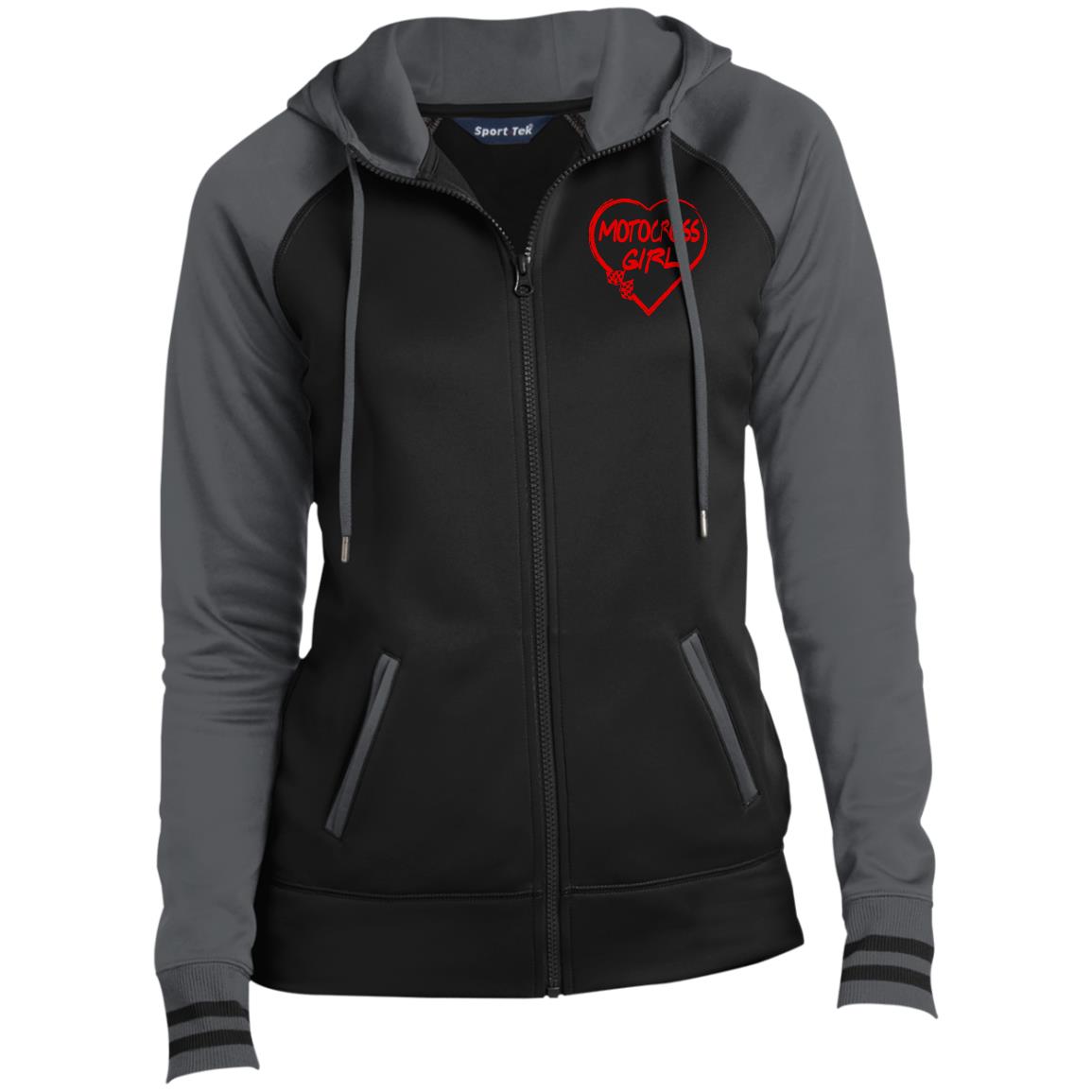 Motocross Girl Heart Ladies' Sport-Wick® Full-Zip Hooded Jacket