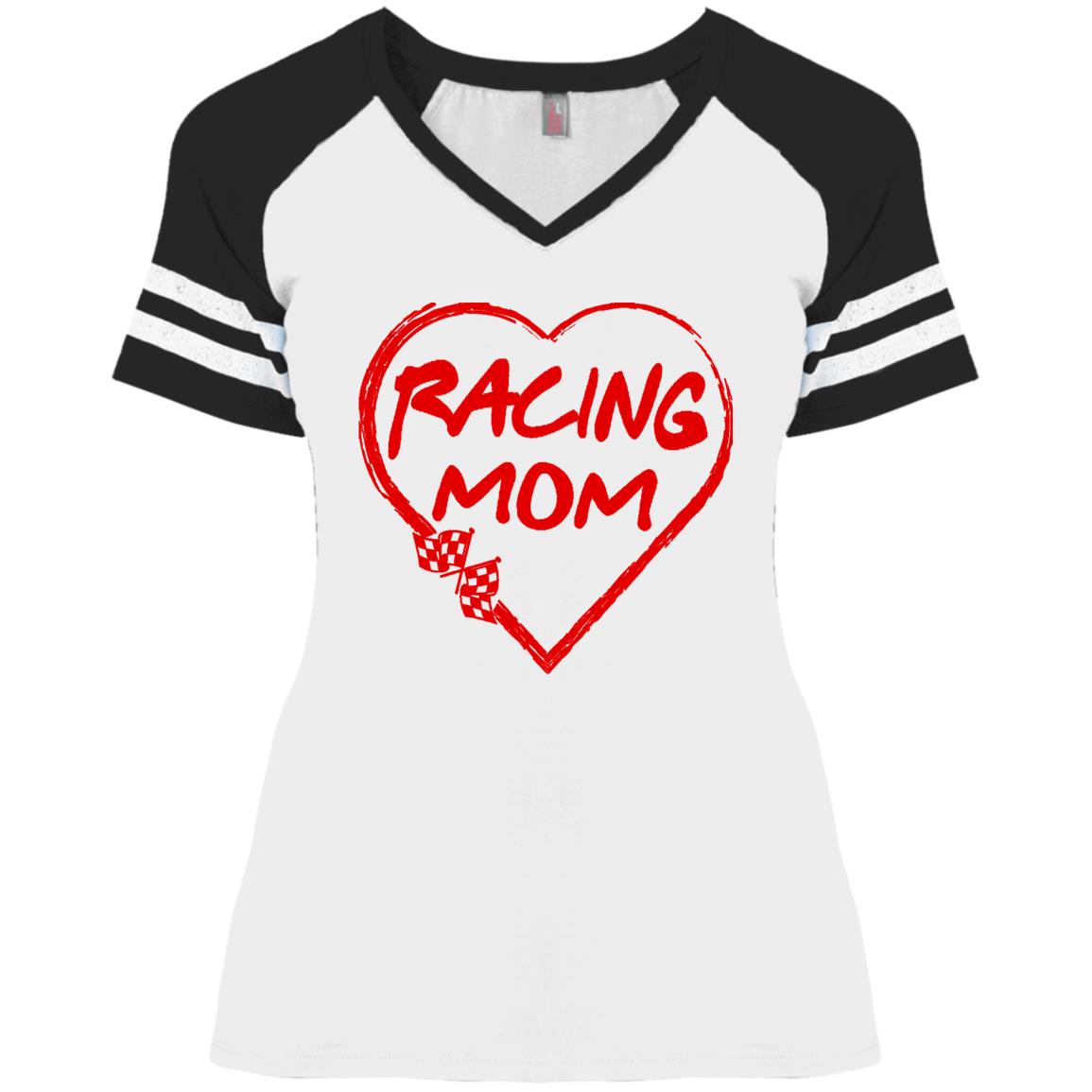 Racing Mom Heart Ladies' Game V-Neck T-Shirt