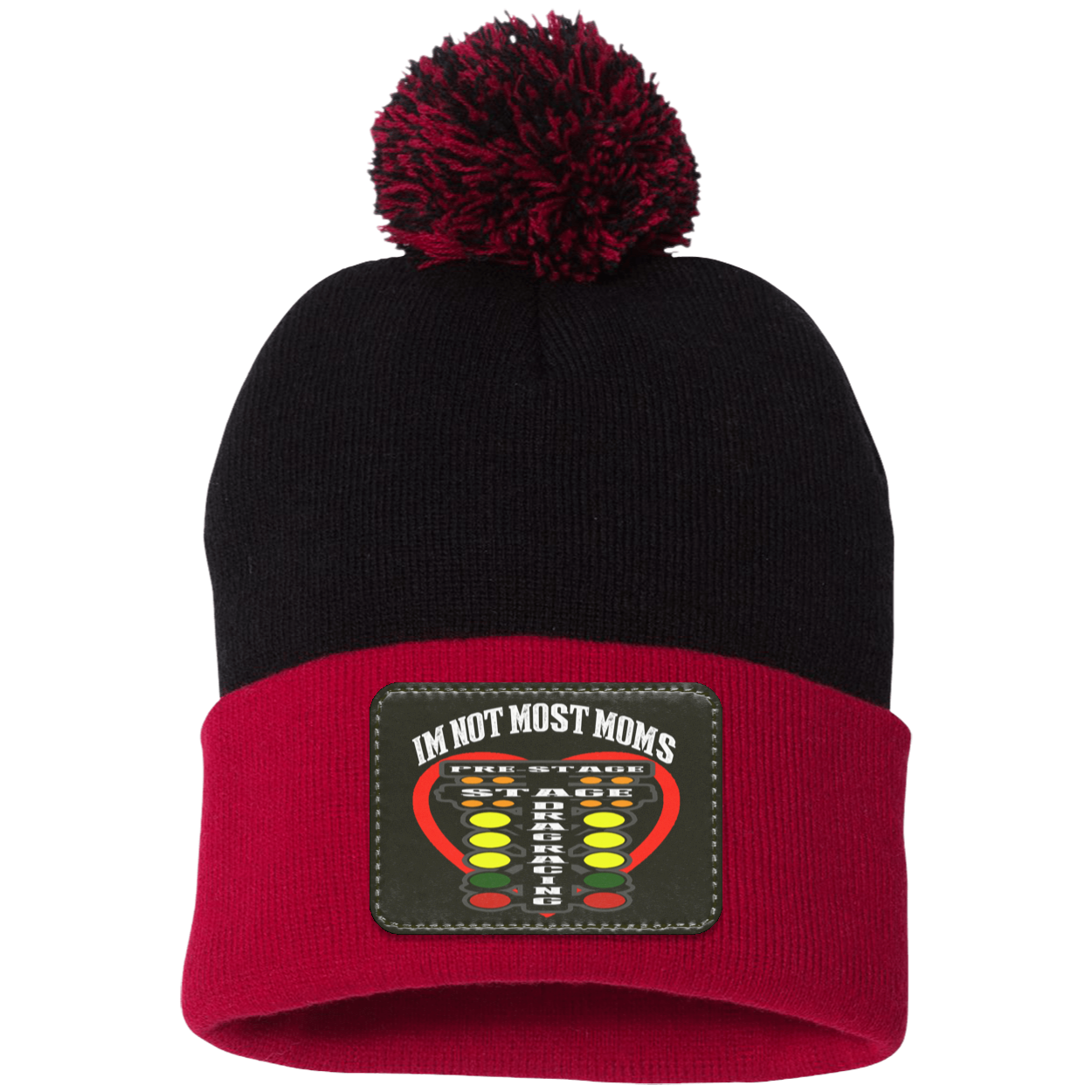 I'm Not Most Moms Drag Racing Pom Pom Knit Cap - Patch