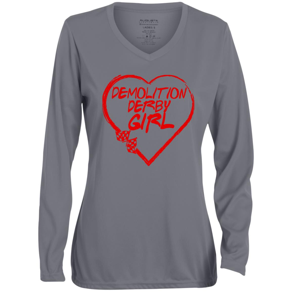 Demolition Derby Girl Heart Ladies' Moisture-Wicking Long Sleeve V-Neck Tee
