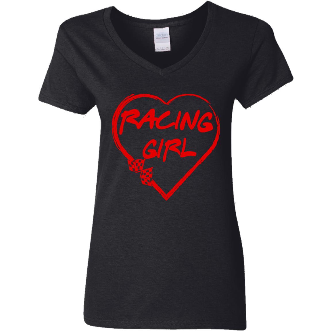 Racing Girl Heart Ladies' 5.3 oz. V-Neck T-Shirt