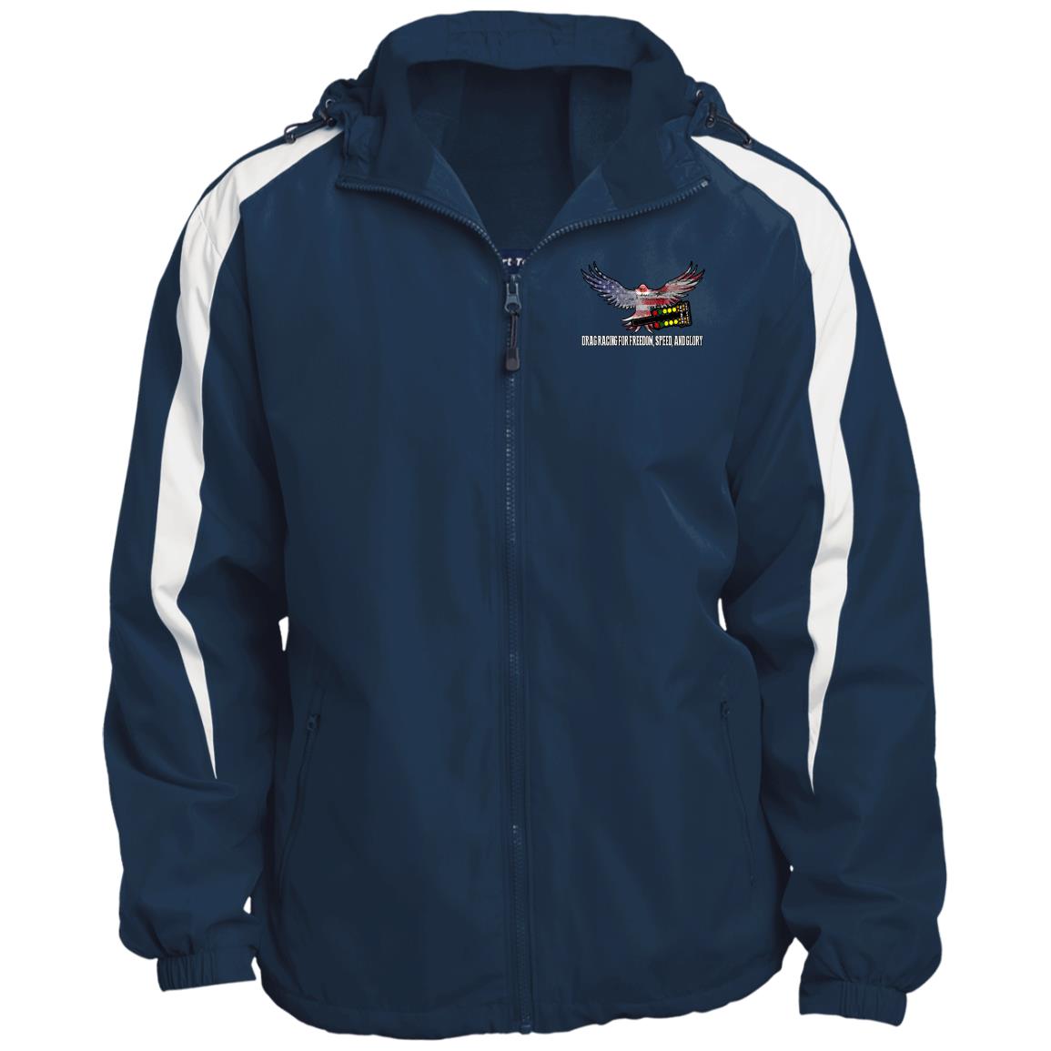 Drag Racing for Freedom, Speed, and Glory Fleece Lined Colorblock Hooded Jacket