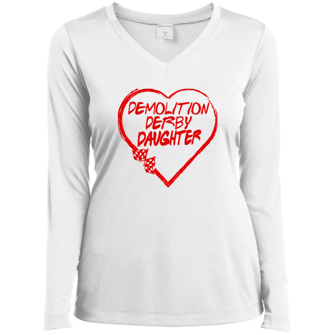 Demolition Derby Daughter Heart Ladies’ Long Sleeve Performance V-Neck Tee