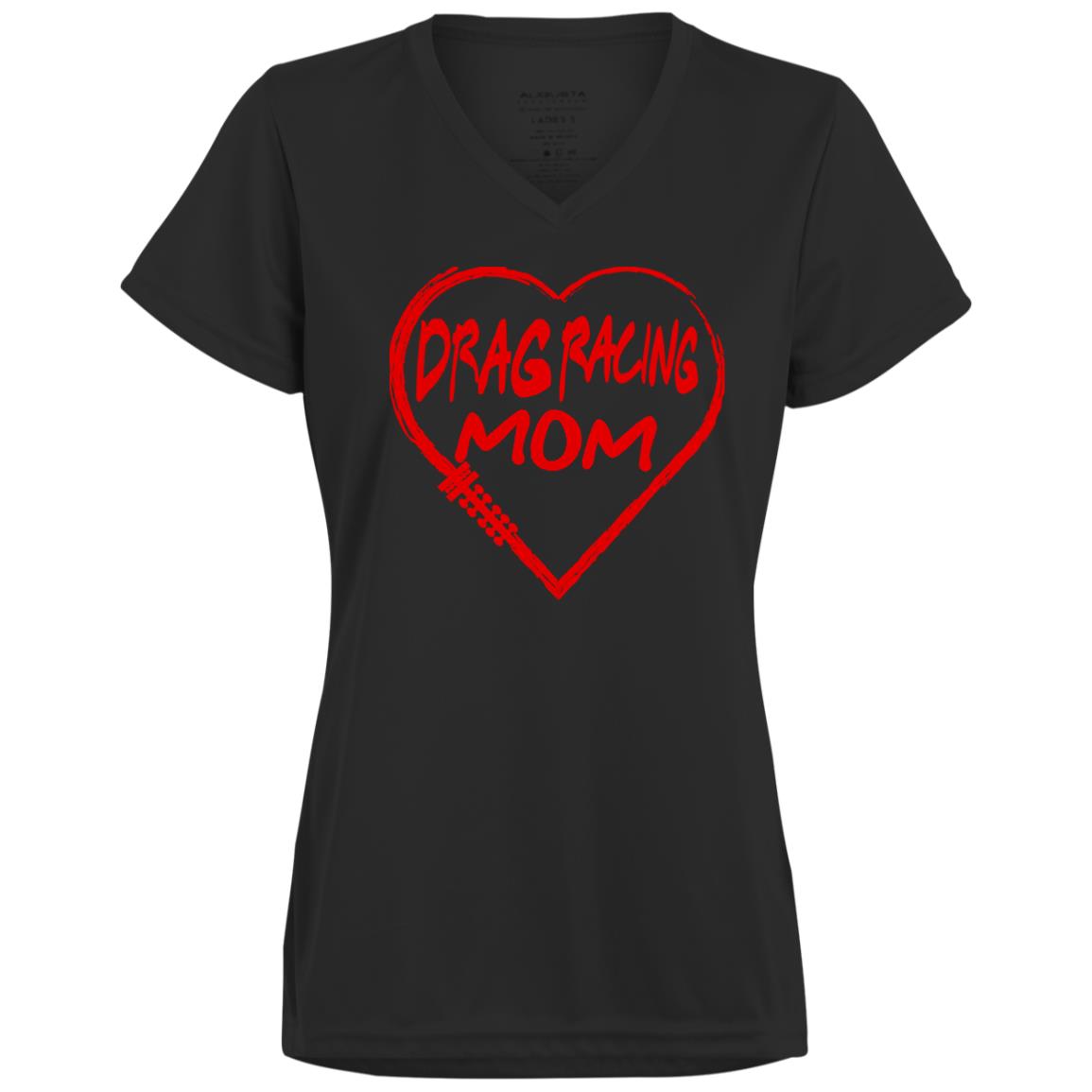 Drag Racing Mom Heart Ladies’ Moisture-Wicking V-Neck Tee