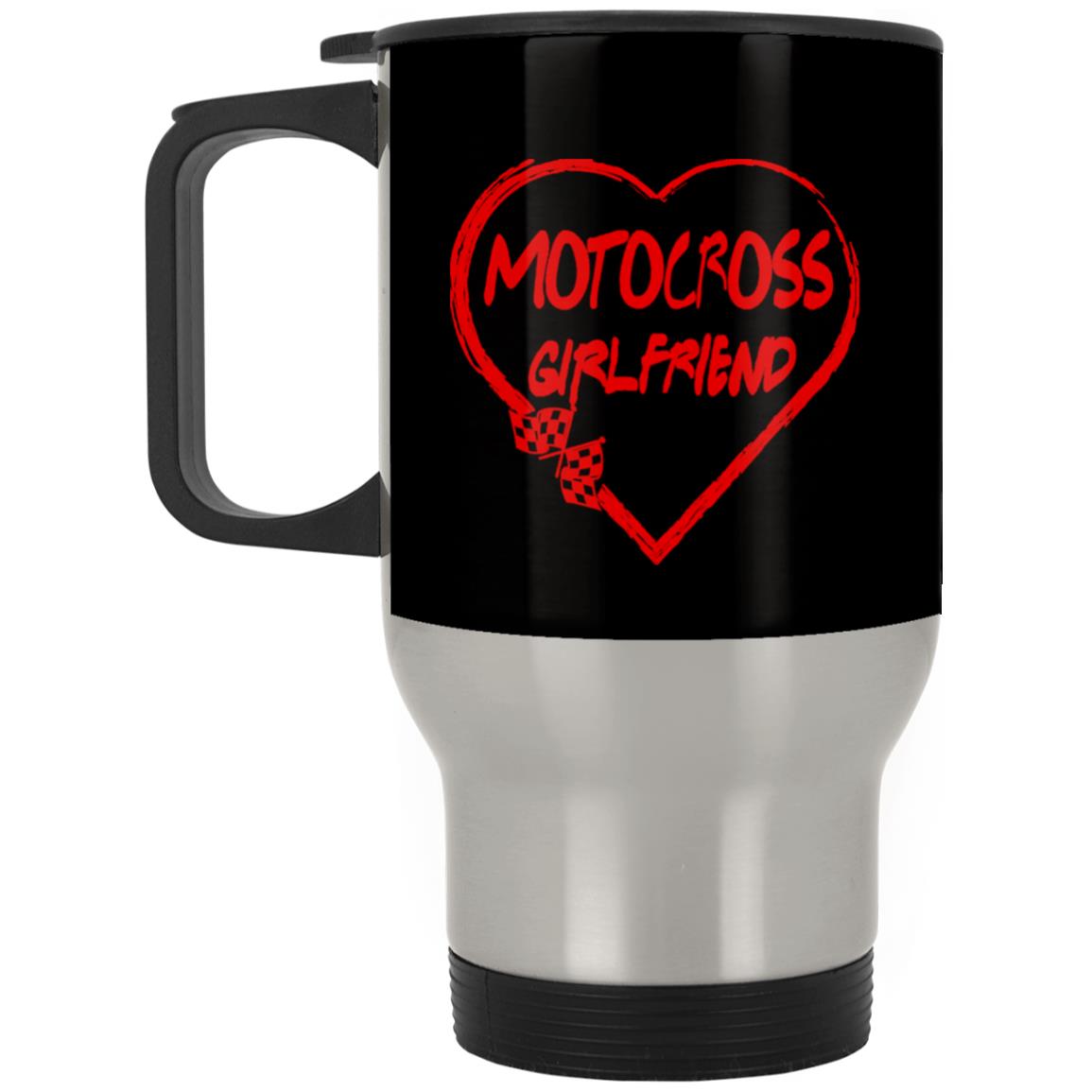 Motocross Girlfriend Heart Silver Stainless Travel Mug