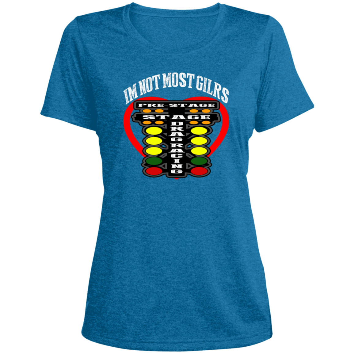 I'm Not Most Girls Drag Racing Ladies' Heather Scoop Neck Performance Tee