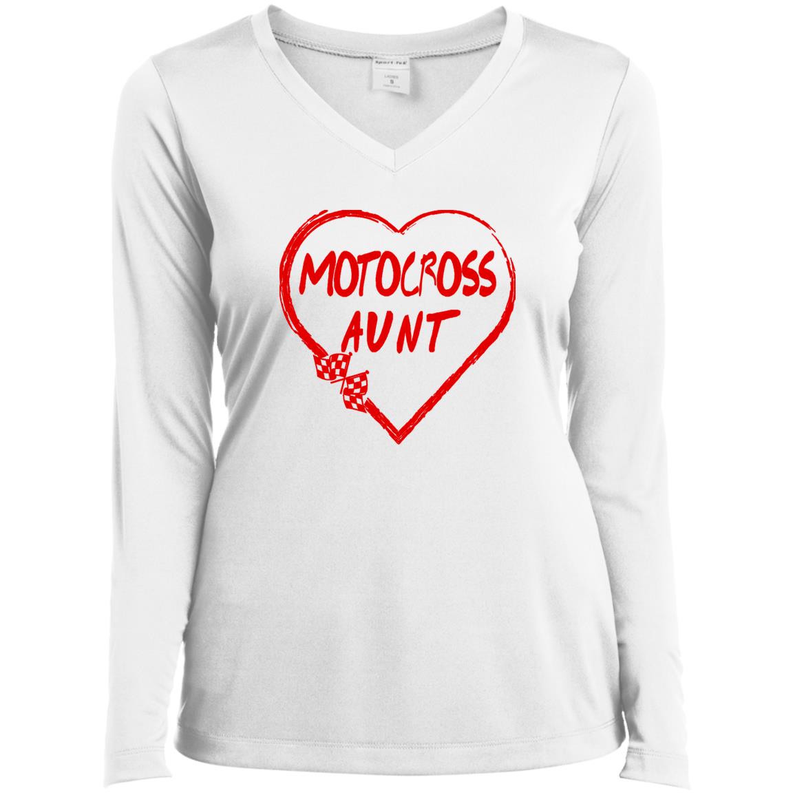 Motocross Aunt Heart Ladies’ Long Sleeve Performance V-Neck Tee