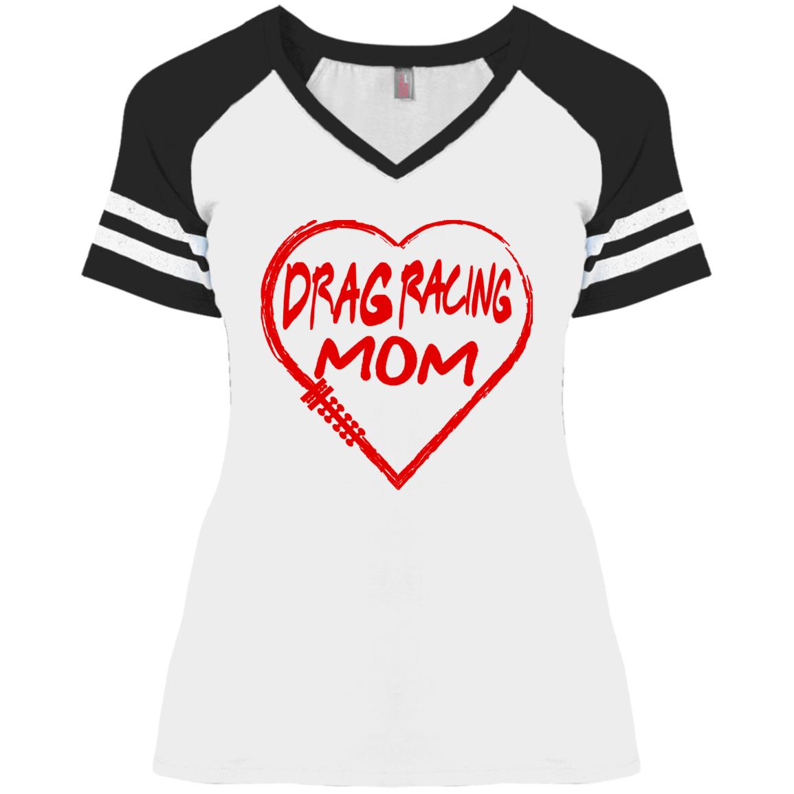Drag Racing Mom Heart Ladies' Game V-Neck T-Shirt