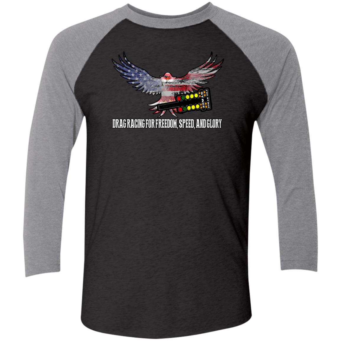 Drag Racing for Freedom, Speed, and Glory Tri-Blend 3/4 Sleeve Raglan T-Shirt