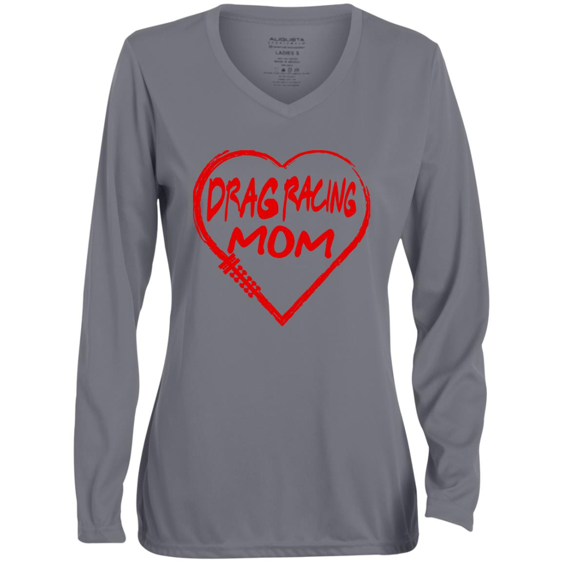 Drag Racing Mom Heart Ladies' Moisture-Wicking Long Sleeve V-Neck Tee