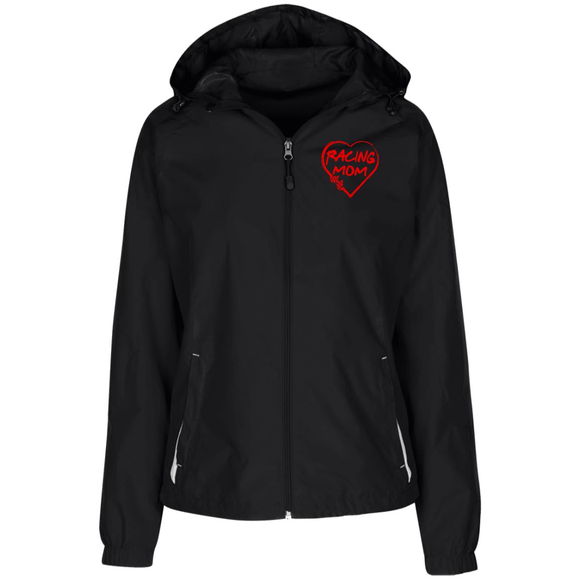 Racing Mom Heart Ladies' Jersey-Lined Hooded Windbreaker