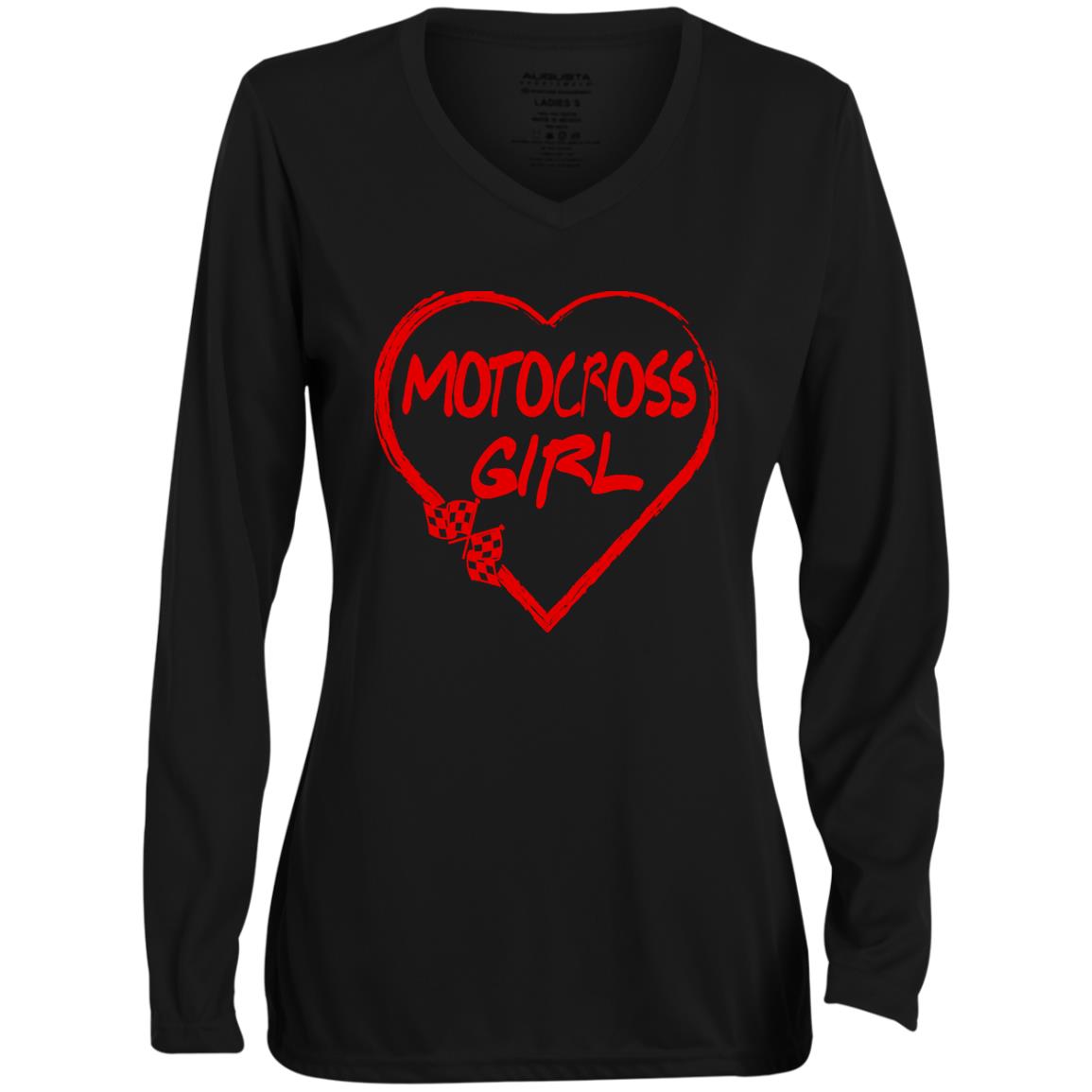 Motocross Girl Heart Ladies' Moisture-Wicking Long Sleeve V-Neck Tee