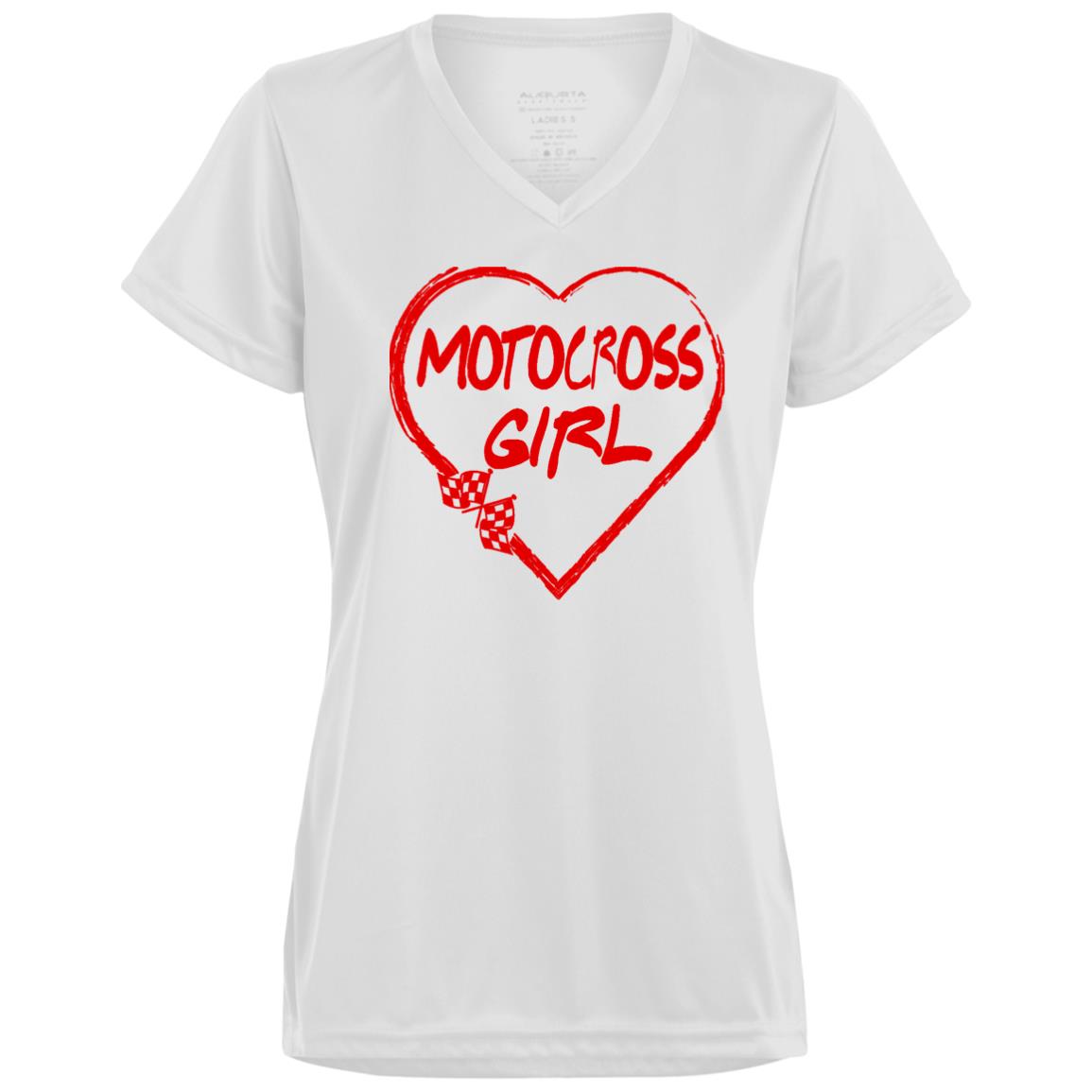 Motocross Girl Heart Ladies’ Moisture-Wicking V-Neck Tee