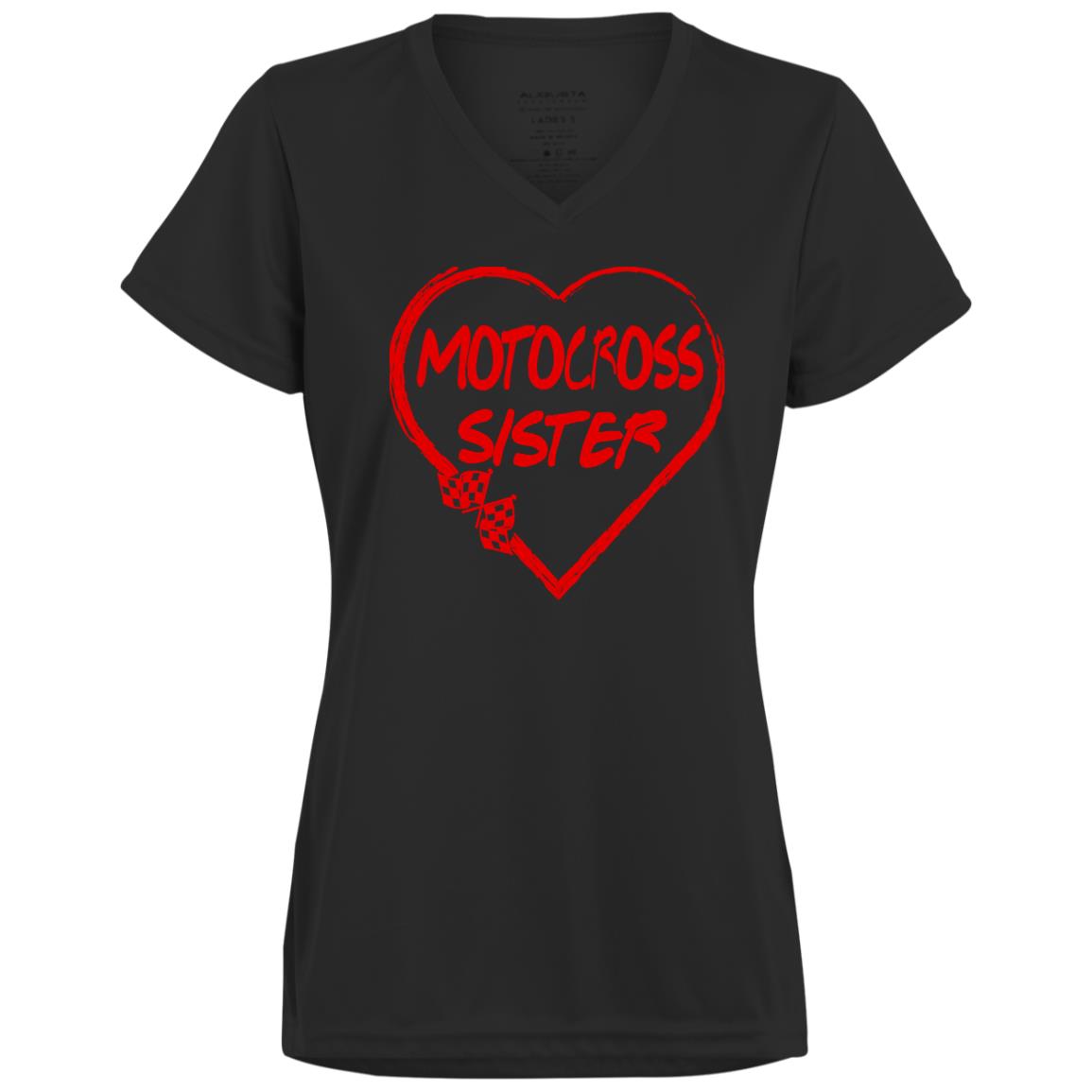 Motocross Sister Heart Ladies’ Moisture-Wicking V-Neck Tee