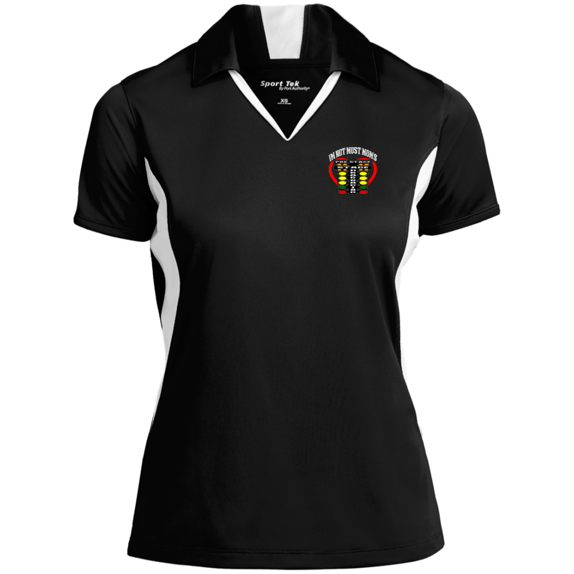 I'm Not Most Moms Drag Racing Ladies' Colorblock Performance Polo