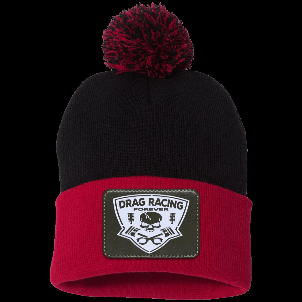Drag Racing Forever Patched Pom Pom Knit Cap
