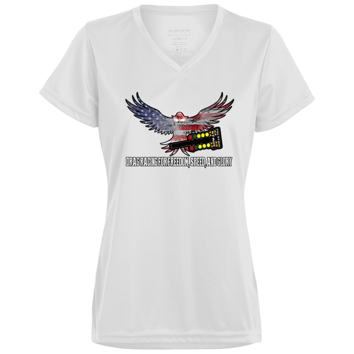 Drag Racing for Freedom, Speed, and Glory Ladies’ Moisture-Wicking V-Neck Tee