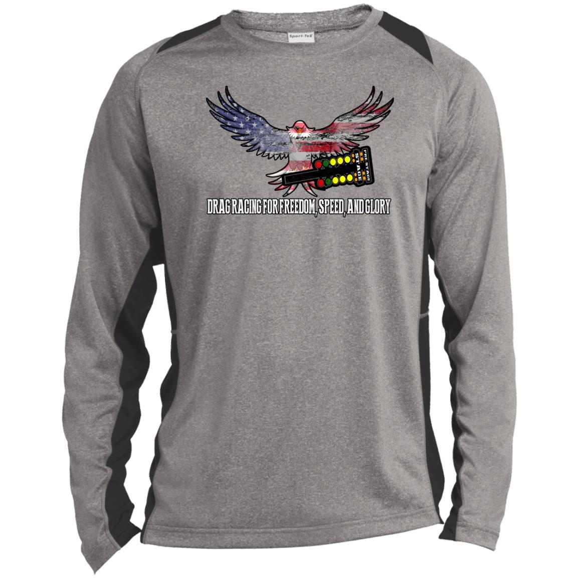 Drag Racing for Freedom, Speed, and Glory Long Sleeve Heather Colorblock Performance Tee