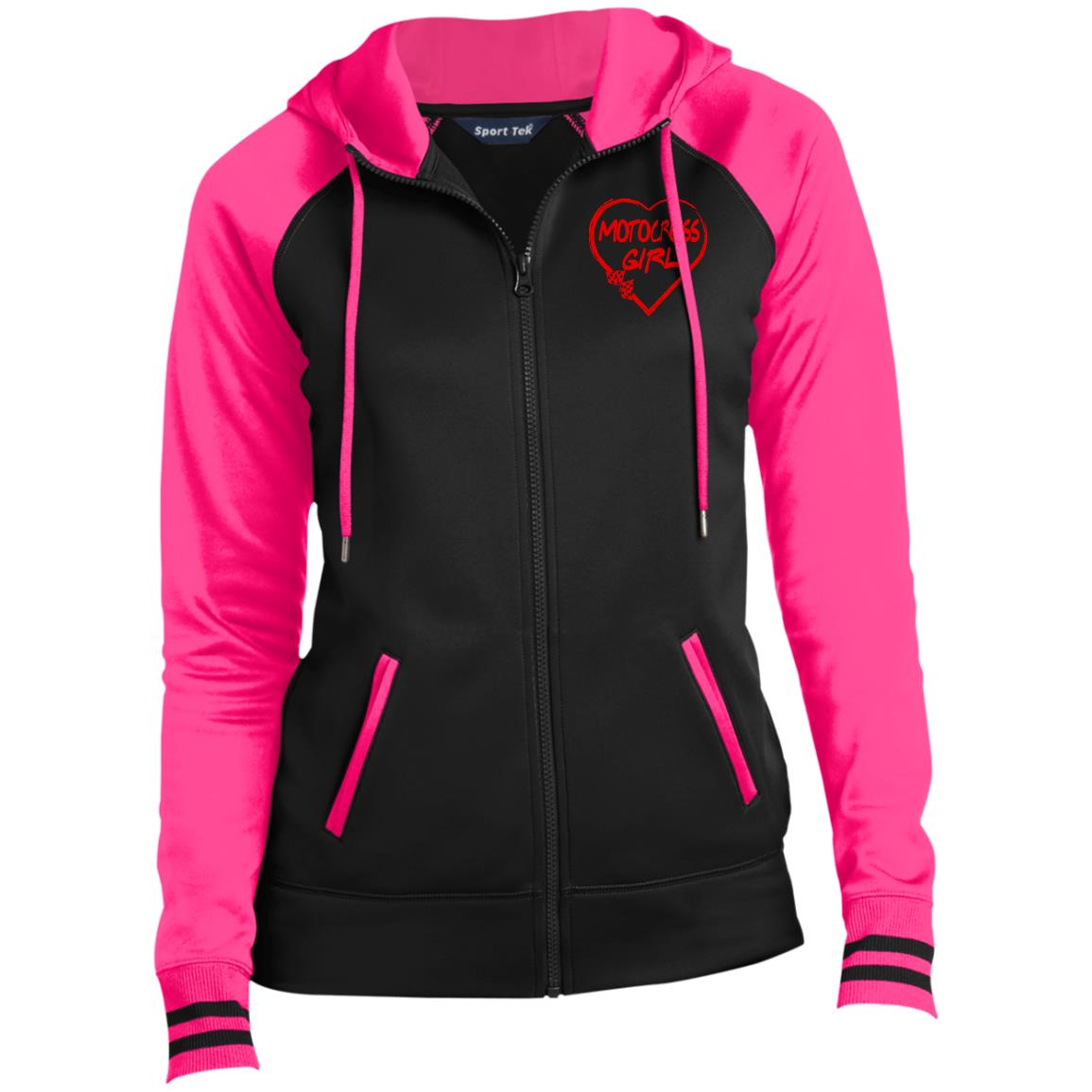 Motocross Girl Heart Ladies' Sport-Wick® Full-Zip Hooded Jacket