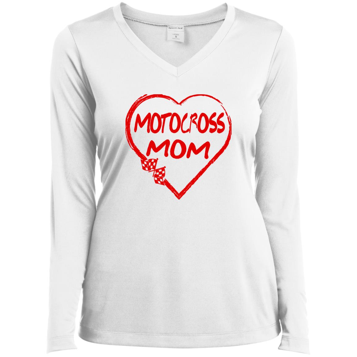 Motocross Mom Heart Ladies’ Long Sleeve Performance V-Neck Tee