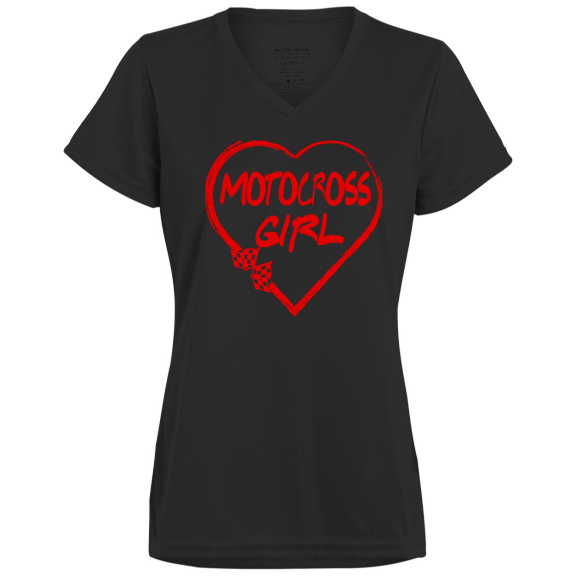 Motocross Girl Heart Ladies’ Moisture-Wicking V-Neck Tee