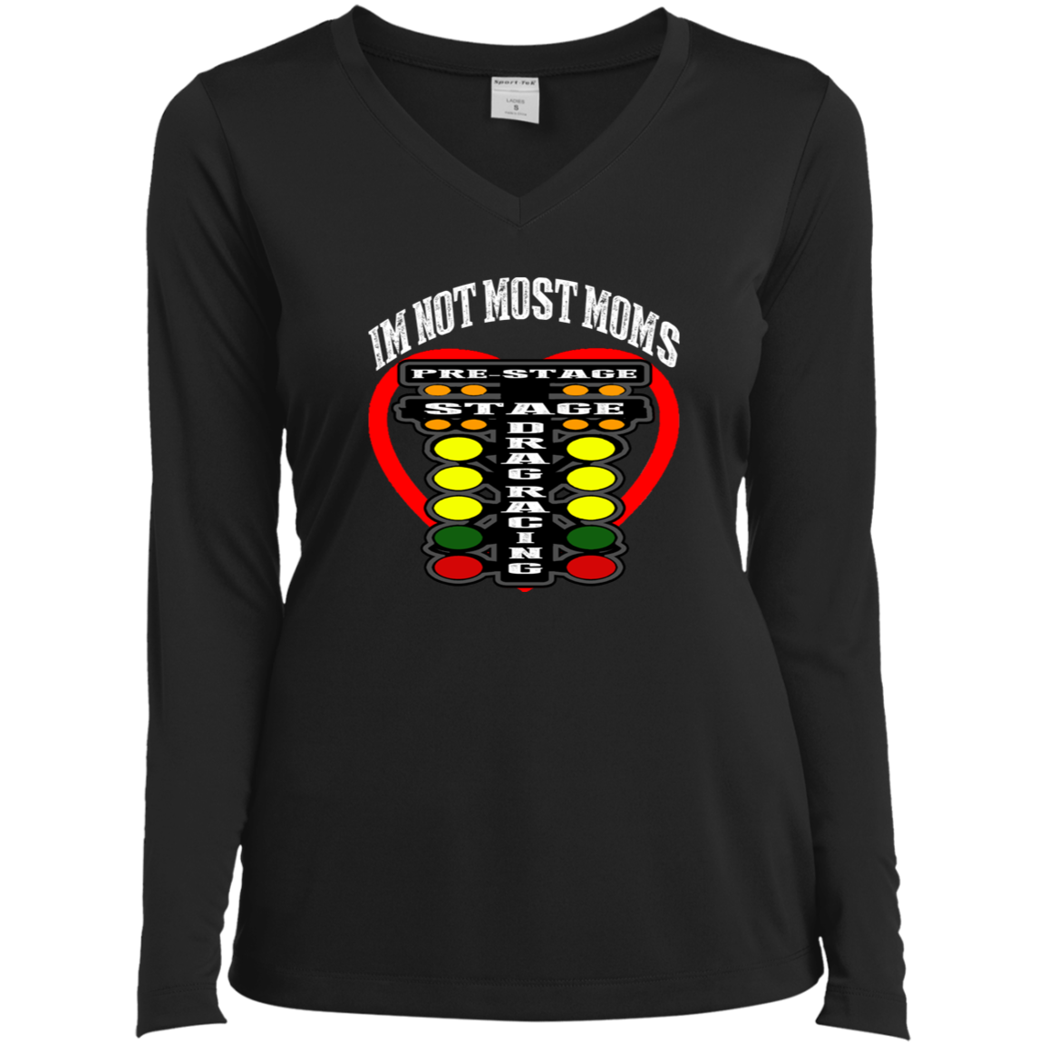 I'm Not Most Moms Drag Racing Ladies’ Long Sleeve Performance V-Neck Tee