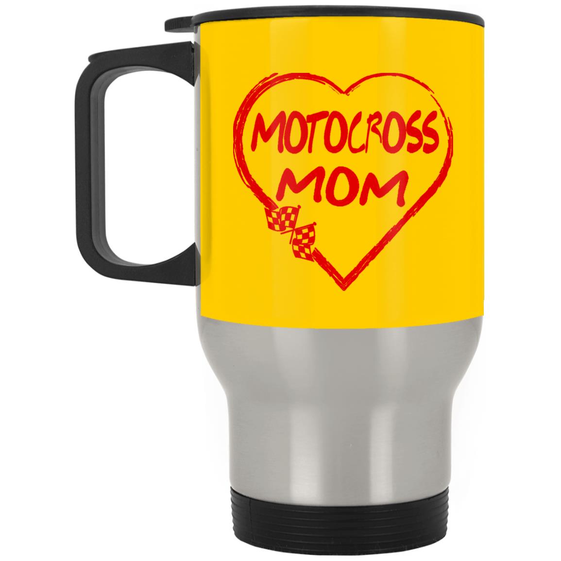 Motocross Mom Heart Silver Stainless Travel Mug