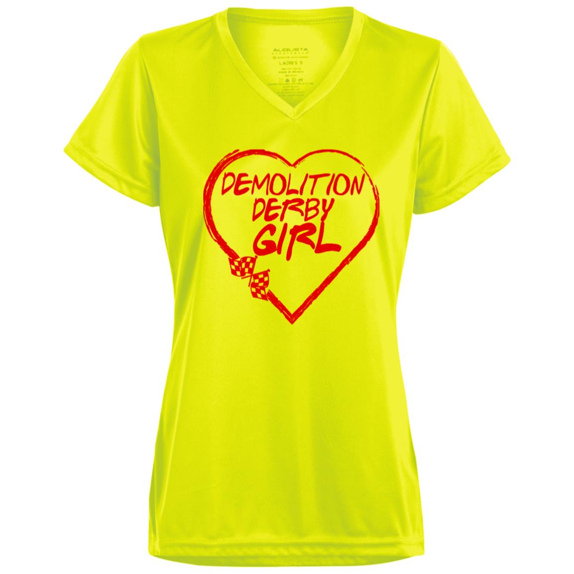 Demolition Derby Girl Heart Ladies’ Moisture-Wicking V-Neck Tee