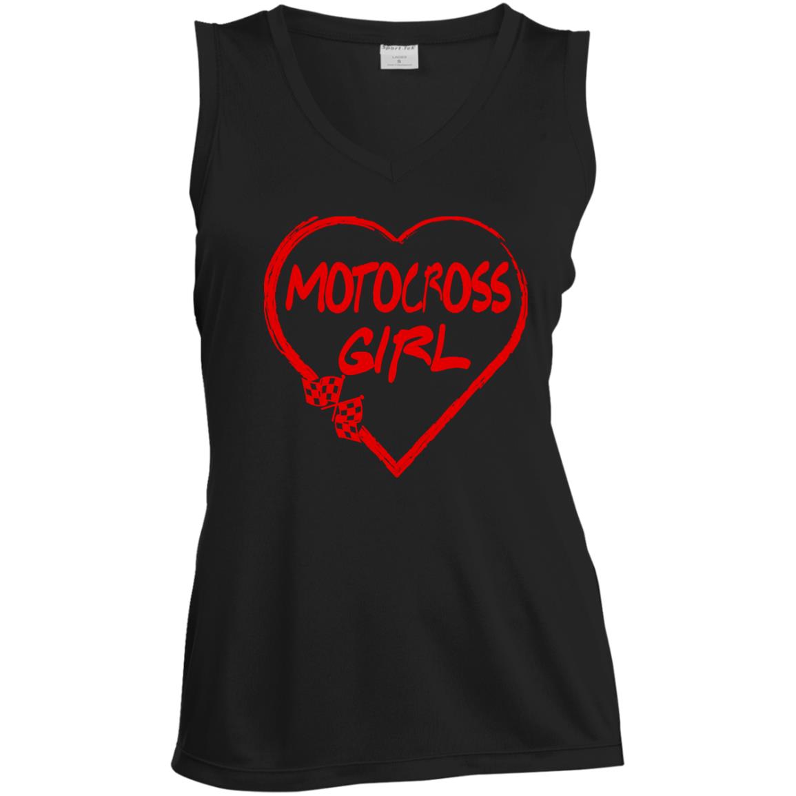 Motocross Girl Heart Ladies' Sleeveless V-Neck Performance Tee